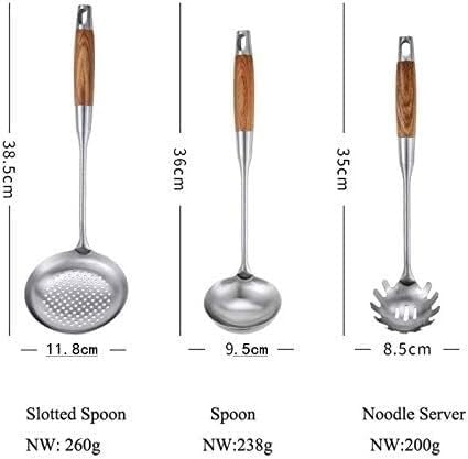 6Pcs/Set Wood Handle Stainless Steel Cooking Tool Sets Spoon Pasta Server Kitchenware Utensil Accessory Cookware