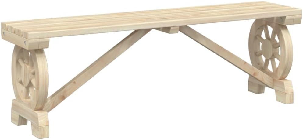 Patio Bench Set of 2 Solid Wood Fir Garden Benches with Wagon Wheel Design Outdoor Furniture for Patio Garden Deck Backyard