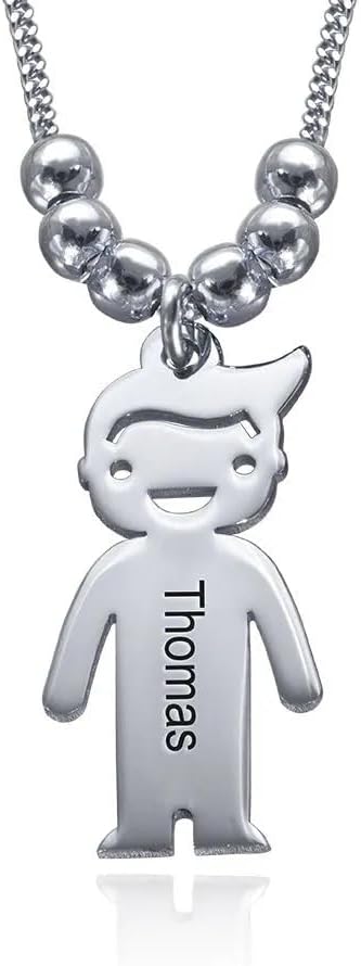 Handmade Boy or Girl Engraved Charm Pendant Necklace - Personalized Custom Made Child Children Charms Mother's Christmas Jewelry Gift for Her Mom