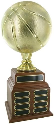 SHOP AWARDS AND GIFTS Customizable Perpetual Fantasy Gold Metallic Basketball Trophy with 32 Name Plates, Includes Personalization