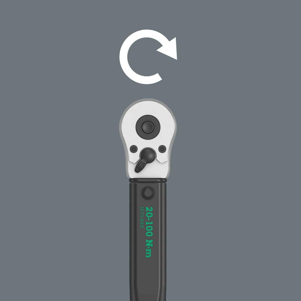 Wera - 5075611001 'Click-Torque B 2 torque wrench with reversible ratchet, 3/8'' x 20-100 Nm', black/green
