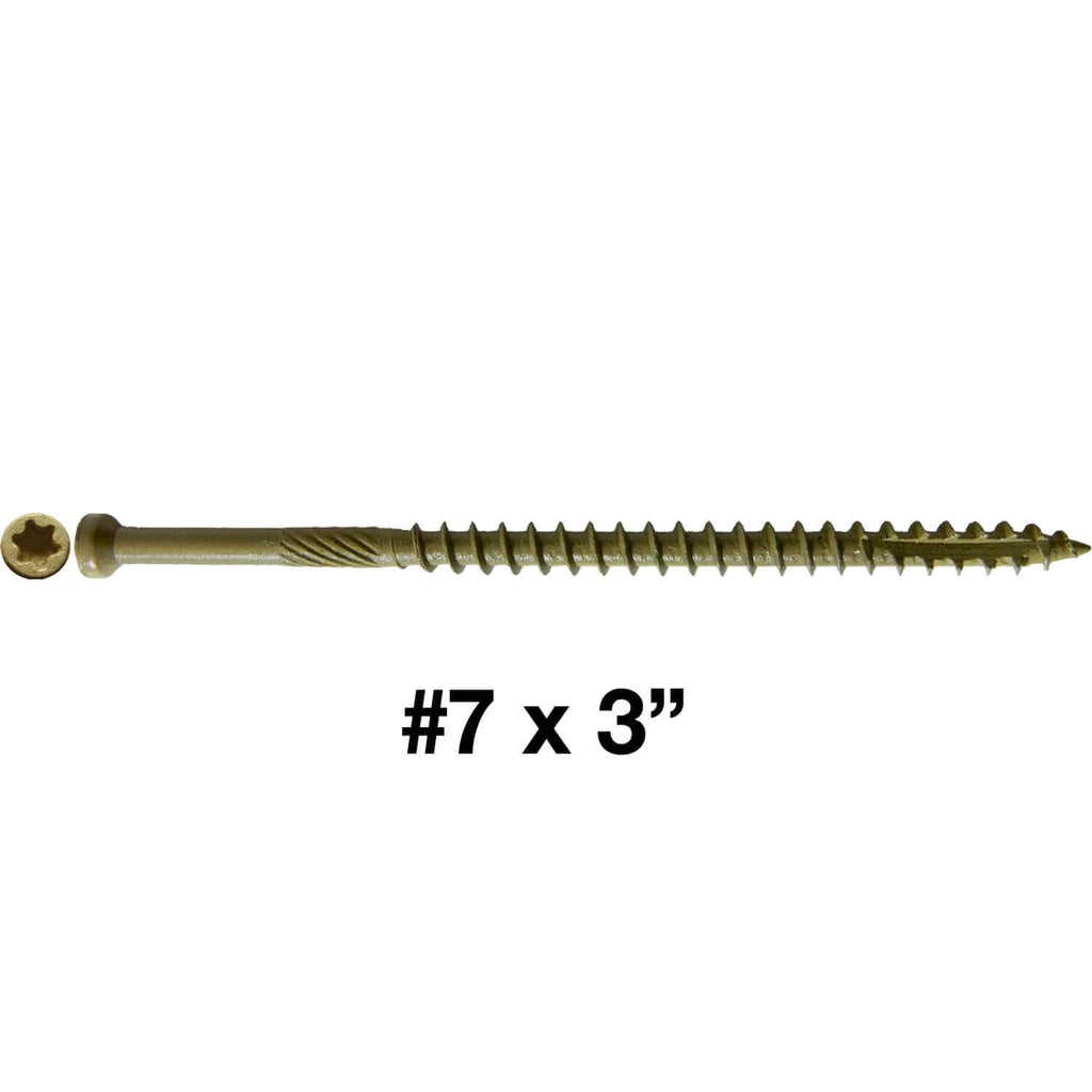 Jake Sales #7 x 3 Bronze Coated Multipurpose Wood Screw Torx/Star Tiny Finish Head (Full Box - 2500 Screws) Exterior Coated - ACQ Compatible Wood Screws