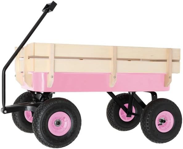 Pink Foldable Handle Cart for Gardening Supplies, Folding Heavy Duty Utility Wagon for Outdoor Sports,Portable Utility Cart, Rolling Carts, Sports Wagon with Wheels