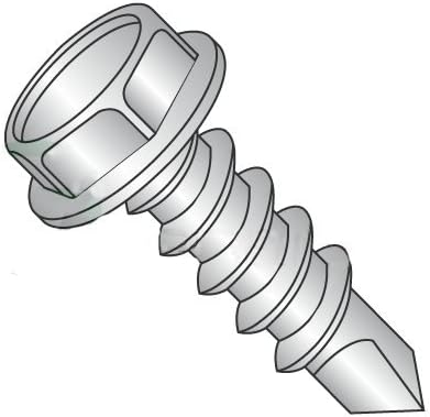 1/4'-14 x 1 1/4' Self Drilling Screws, Hardened Stainless Steel 410, Indented Hex Washer, Unslotted, #3 Point, Type BSD, Full Thread (Quantity: 300 pcs)