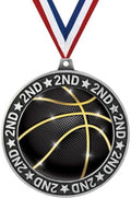 Basketball Shadow Medal Award, 2.75' 2nd Place Silver Trophy Medal