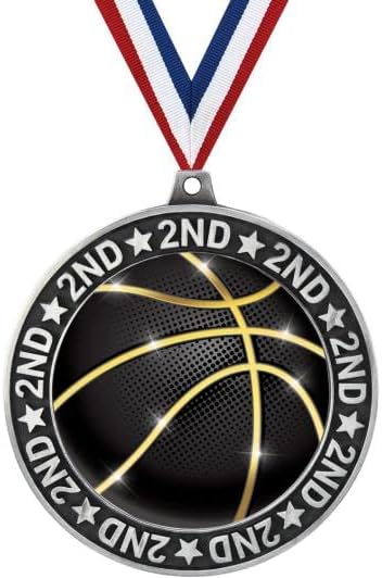 Basketball Shadow Medal Award, 2.75' 2nd Place Silver Trophy Medal
