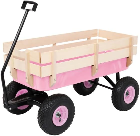 Pink Foldable Handle Cart for Gardening Supplies, Folding Heavy Duty Utility Wagon for Outdoor Sports,Portable Utility Cart, Rolling Carts, Sports Wagon with Wheels