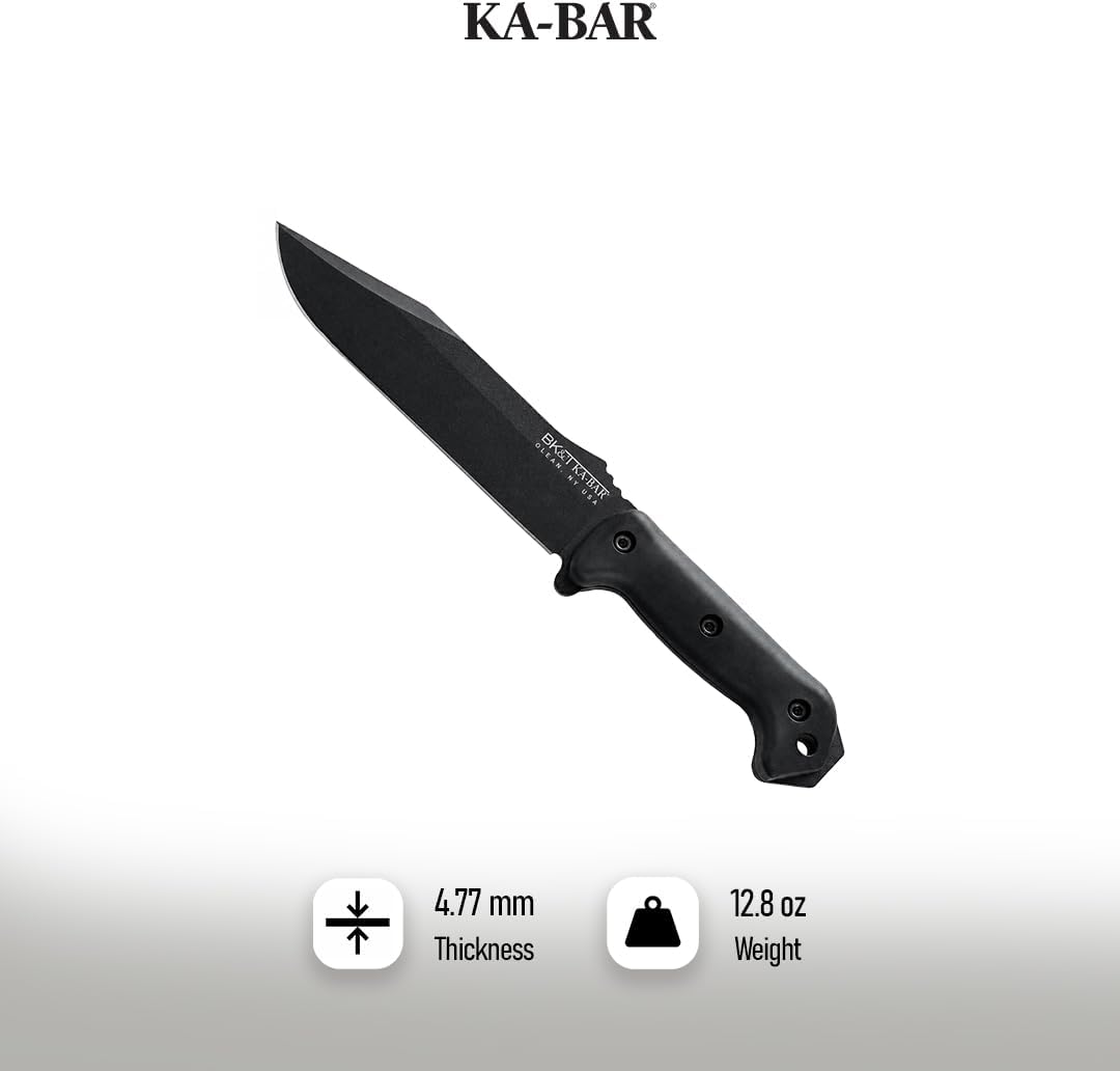 KA-BAR BK7 Becker Combat Utility Fixed Blade Knife 7' Clip Point 1095 Cro-Van Black Powder Coat Blade Zytel Handle Black