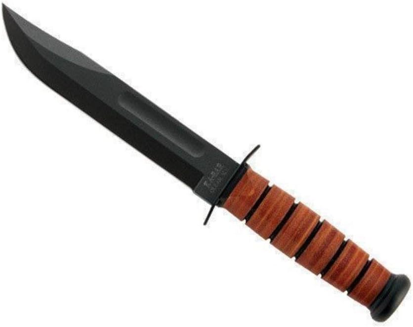 KA-BAR 1220 US Army Straight Edge Fighting/Utility Knife with Leather Sheath, Beige, 7' Blade