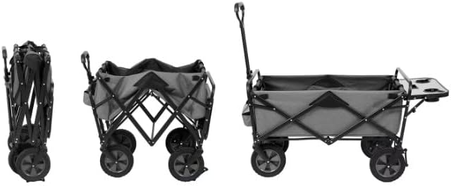 Collapsible Outdoor Utility Wagon with Folding Table and Drink Holders, Gray