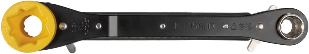 KLEIN TOOLS KT155HD Heavy-Duty 6-In-1 Lineman's Ratcheting Wrench with Bolt Through Design and Bright Yellow Socket
