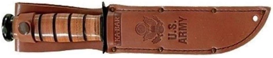 KA-BAR 1220 US Army Straight Edge Fighting/Utility Knife with Leather Sheath, Beige, 7' Blade