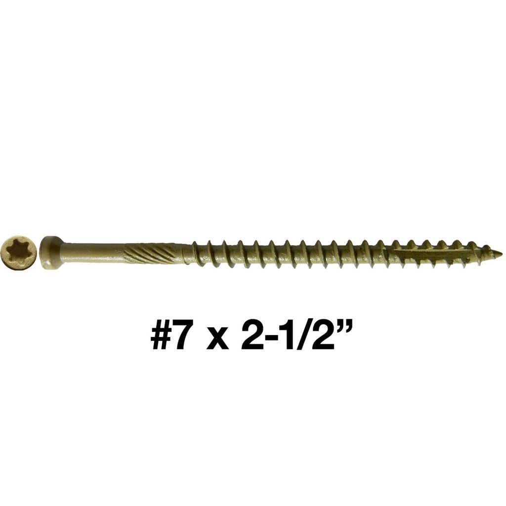 Jake Sales #7 x 2-1/2' Bronze Coated Multipurpose Wood Screw Torx/Star Tiny Finish Head (Full Box - 3000 Screws) Exterior Coated - ACQ Compatible Wood Screws