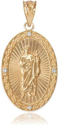 10K Yellow Gold 0.04 Cttw Diamond Studded 1' Saint Jude Thaddeus Patron Saint of Lost Causes Oval Medal Pendant Necklace - Choice of Pendant Only or Chain Length