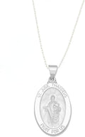 14k Yellow Gold and White Gold Polished Saint Jude Thaddeus Oval Pendant Medal Necklaces