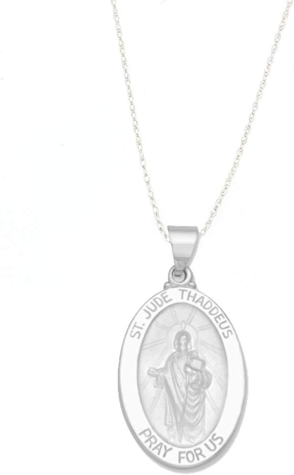 14k Yellow Gold and White Gold Polished Saint Jude Thaddeus Oval Pendant Medal Necklaces