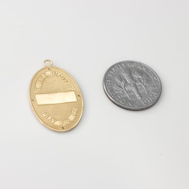 10K Yellow Gold 0.04 Cttw Diamond Studded 1' Saint Jude Thaddeus Patron Saint of Lost Causes Oval Medal Pendant Necklace - Choice of Pendant Only or Chain Length