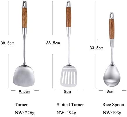 6Pcs/Set Wood Handle Stainless Steel Cooking Tool Sets Spoon Pasta Server Kitchenware Utensil Accessory Cookware