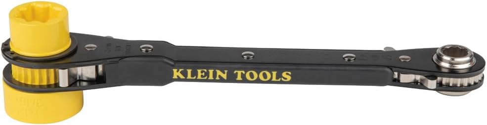 KLEIN TOOLS KT155HD Heavy-Duty 6-In-1 Lineman's Ratcheting Wrench with Bolt Through Design and Bright Yellow Socket