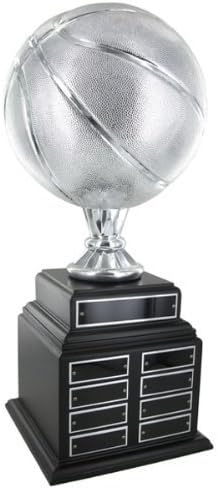 SHOP AWARDS AND GIFTS Customizable Perpetual Silver Basketball Trophy on Black Base with 32 Black Name Plates, Includes Personalization