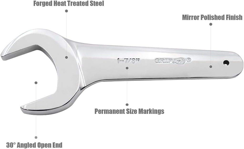 Grip 21 pc Jumbo Service Wrench Set SAE - Sizes from 3/4' up to 2' - Chrome Plated - Chrome Vanadium Steel - Heavy Duty Storage Pouch - Automotive, Hydraulic Equipment
