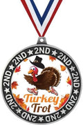 Crown Awards Turkey Trot Second Place Medals, 2 3/4' Silver Turkey Trot Trophy Medal Award Prime