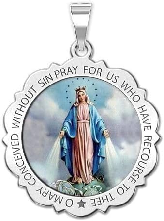 PicturesOnGold.com Miraculous Medal Necklace Catholic Virgin Mary Pendant Round Pendants for Women & Men Crafted in 10K/14K Yellow or White Gold & Sterling Silver Christian Gifts for Men & Women or First Communion Gifts for Boys or Girls