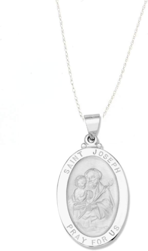 14k Yellow Gold and White Gold Polished Saint Joseph Oval Pendant Medal Necklaces