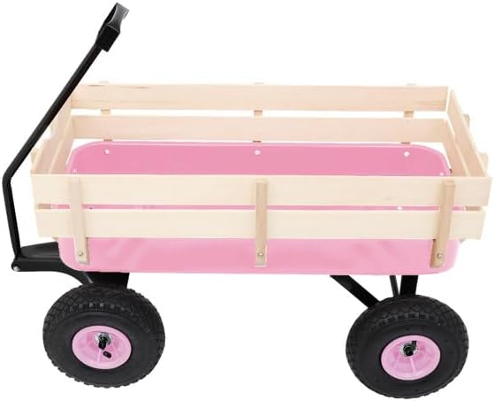 Pink Foldable Handle Cart for Gardening Supplies, Folding Heavy Duty Utility Wagon for Outdoor Sports,Portable Utility Cart, Rolling Carts, Sports Wagon with Wheels