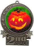 Express Medals 1 to 50 Packs - 3' Halloween Pumpkin 2nd Place Silver Medal with Neck Ribbon Award XMD