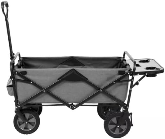 Collapsible Outdoor Utility Wagon with Folding Table and Drink Holders, Gray