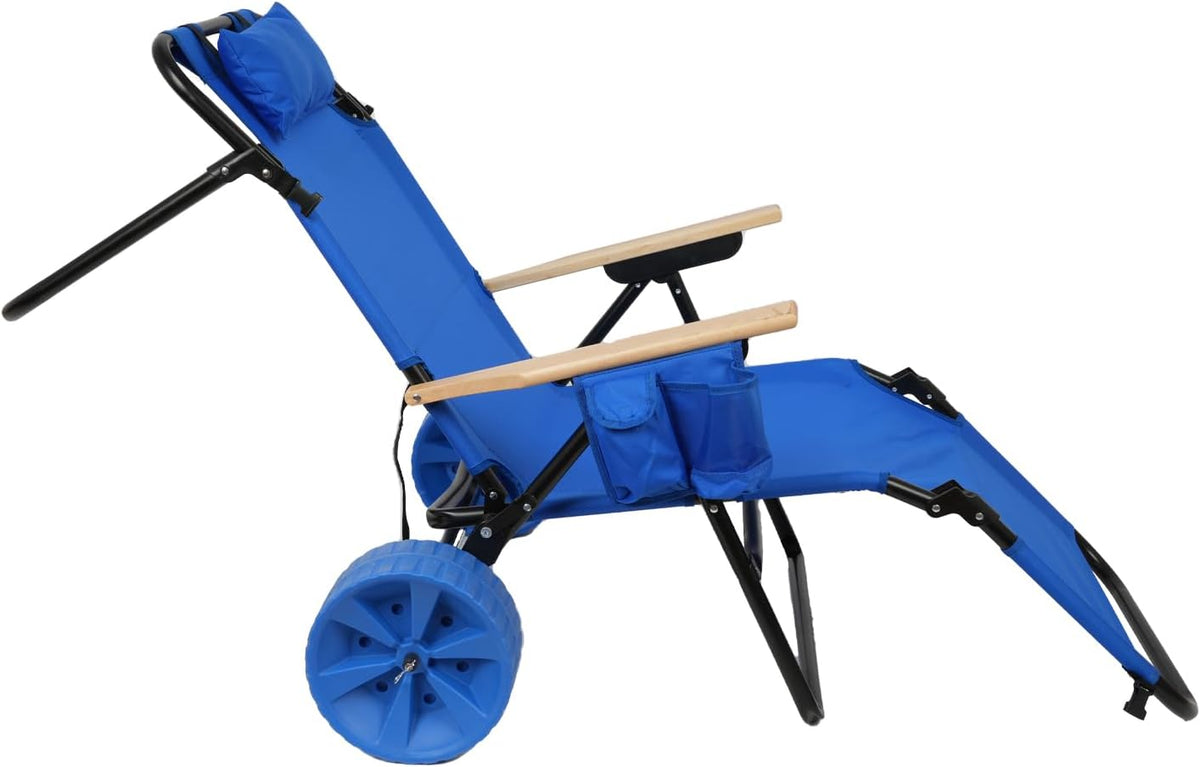 Beach Cart Chairs with Wheels 2 in 1 Foldable Beach Lounge Chair with Integrated Wagon Pull Cart Perfect for Backyard Pool or Picnic