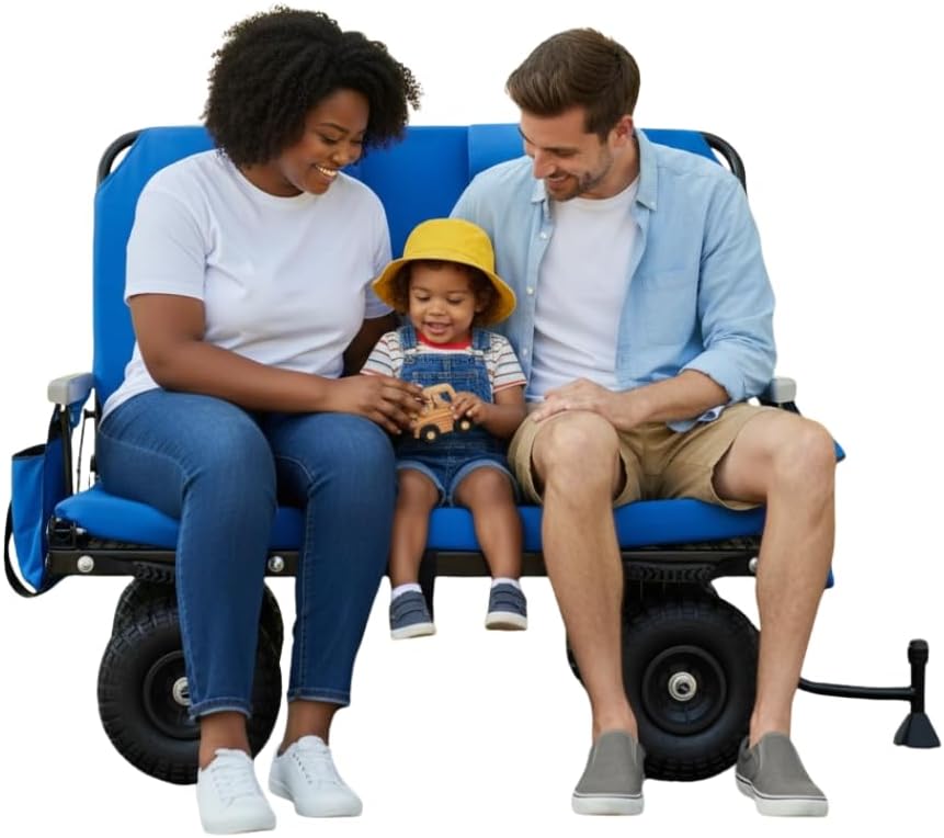 Lounge Wagon Patented 3-in-1 Wagon with Seats & Shade for Sports Families – Converts from Utility Wagon to 2-Person Chair – Beach, Soccer, Baseball & Camping (Umbrella Sold Separately)