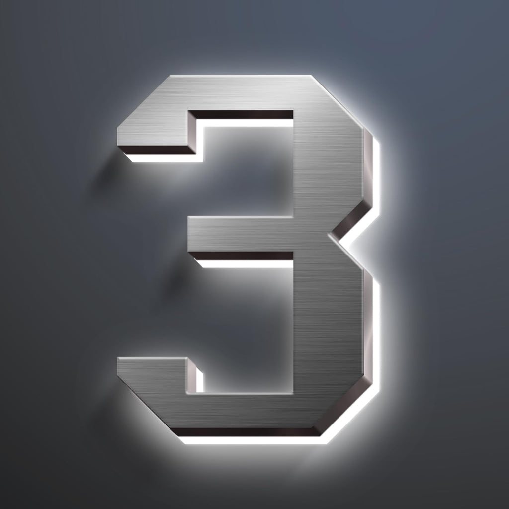 Illuminated House Numbers, Stainless Steel House Address Numbers, Backlit LED Illuminated Home Address Number, Lighted House Numbers, Modern Address Numbers,16 Inch/400mm,3