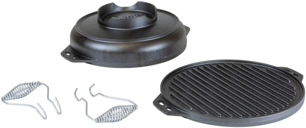 Lodge Cast Iron Cookware Set with Accessories - Five-Piece Cast Iron Cookware Set with Reversible Grill/Griddle, Wok, Handles and Leather Gloves