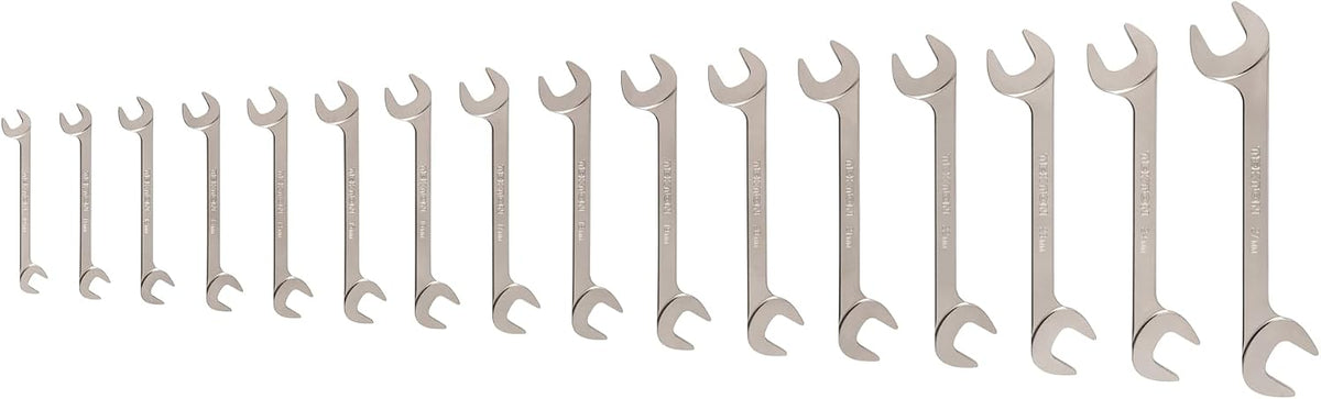 TEKTON Angle Head Open End Wrench Set, 16-Piece (10-27 mm) | WAE92002 | Made in USA