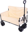 2 in 1 Rolling Wagon with Seats, Foldable Wagon with Wheels, Utility Grocery Cart for Camping, Beach, Sports, Garden(Black)