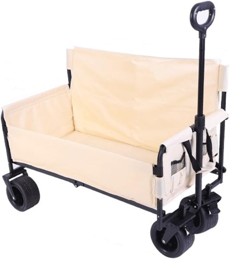 2 in 1 Rolling Wagon with Seats, Foldable Wagon with Wheels, Utility Grocery Cart for Camping, Beach, Sports, Garden(Black)