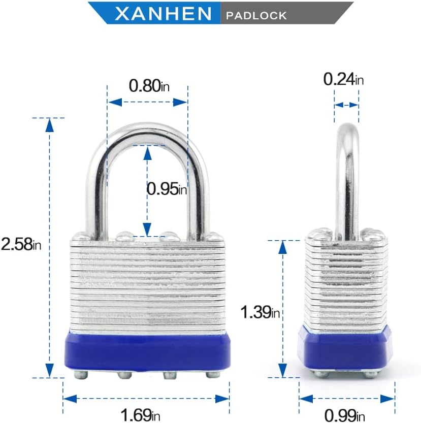 Keyed Alike Laminated Steel Padlocks, Standard Shackle, for Hasp, Shed, Fence, Storage Locker, School, Gym (100 Pack)
