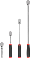 TEKTON 3/8 Inch Drive Non-Quick-Release Comfort Grip Ratchet Set, 4-Piece (4-1/2, 8, 12, 18 in.) | SRH91008