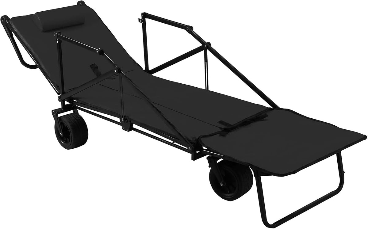 2-in-1 Wagons Carts Foldable Collapsible Wagon 440lbs Capacity Folding Chair Cart with All-Terrain Wheels for Sports Garden Camping (Black)