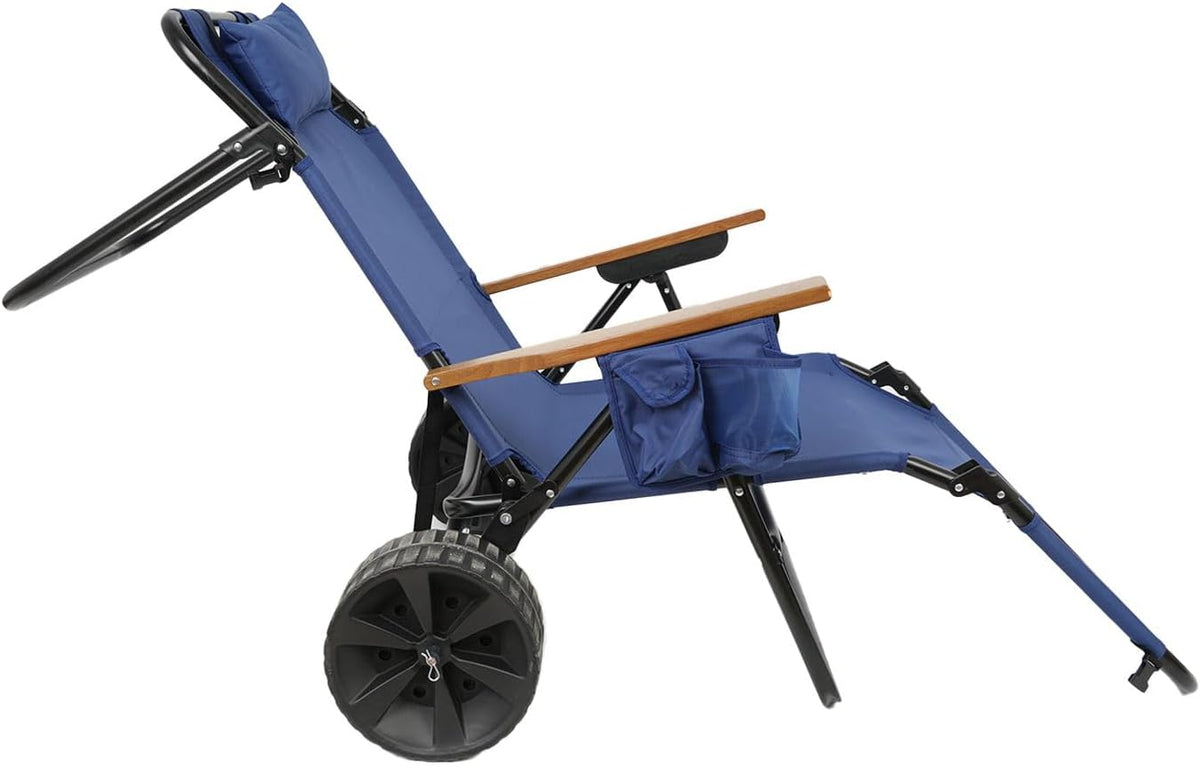 Beach Cart Chairs with Wheels 2 in 1 Foldable Beach Lounge Chair with Integrated Wagon Pull Cart Perfect for Backyard Pool or Picnic