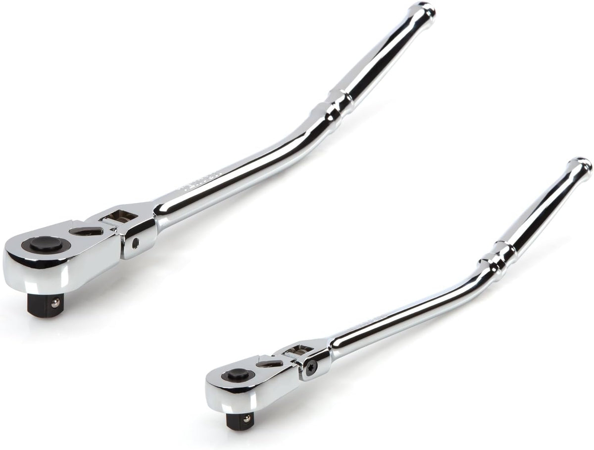 TEKTON 3/8, 1/2 Inch Drive Flex Head Quick-Release Bent Handle Long Ratchet Set, 2-Piece (12, 14 in.) | SRH99303