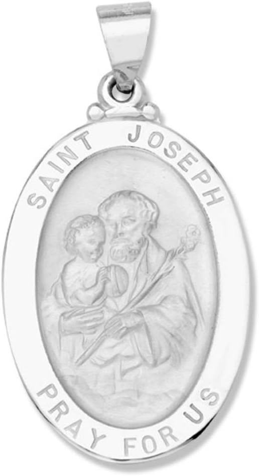 14k Yellow Gold and White Gold Polished Saint Joseph Oval Pendant Medals