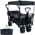 Collapsible Wagon Heavy Duty Folding Wagon Cart with Removable Canopy, 4' Wide Large All Terrain Wheels, Brake, Adjustable Handles,Cooler Bag Utility Carts for Outdoor Beach Cart Garden Wagons Carts