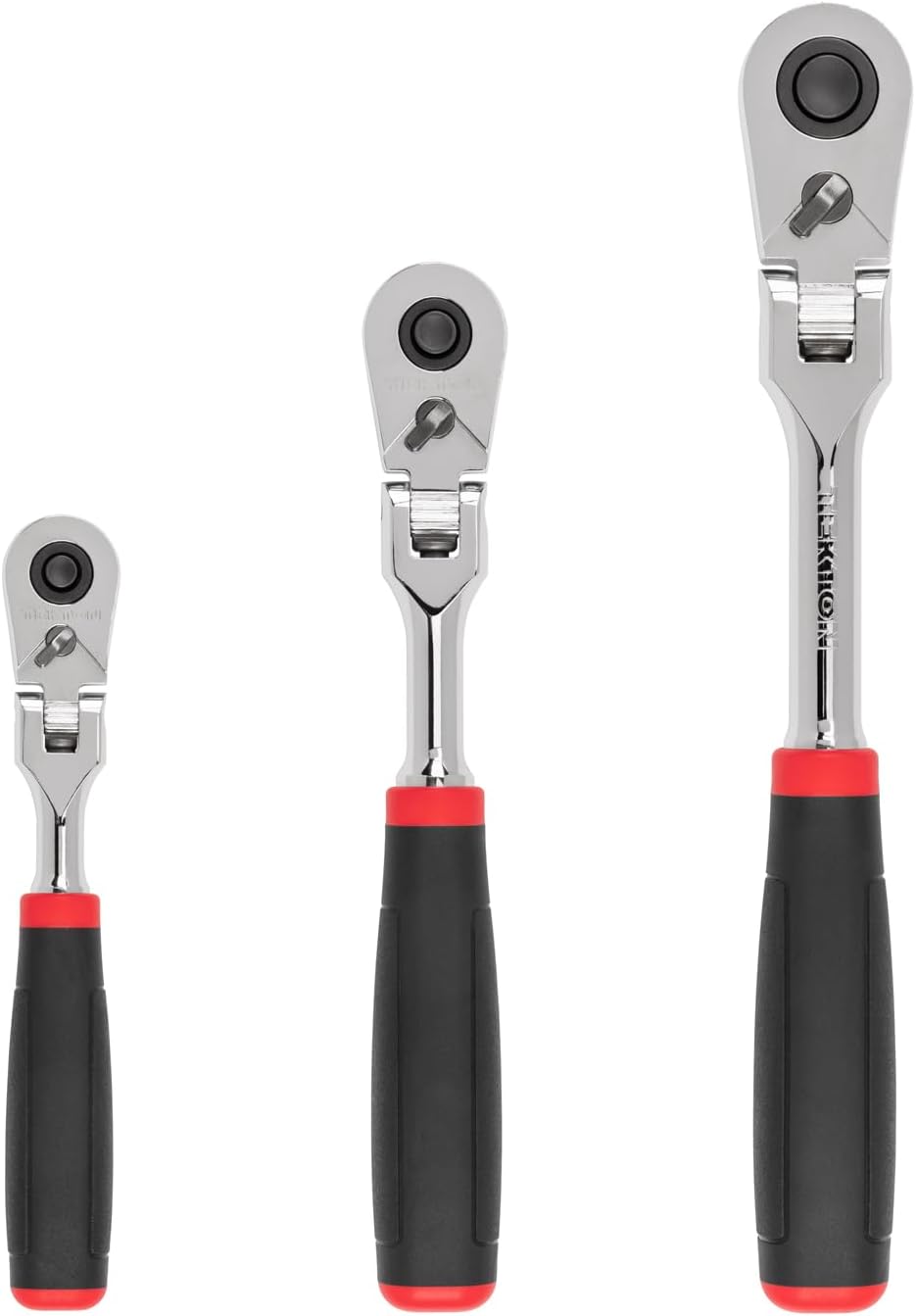 TEKTON 1/4, 3/8, 1/2 Inch Drive Flex Head Quick-Release Comfort Grip Ratchet Set, 3-Piece (6, 8, 10-1/2 in.) | SRH99120
