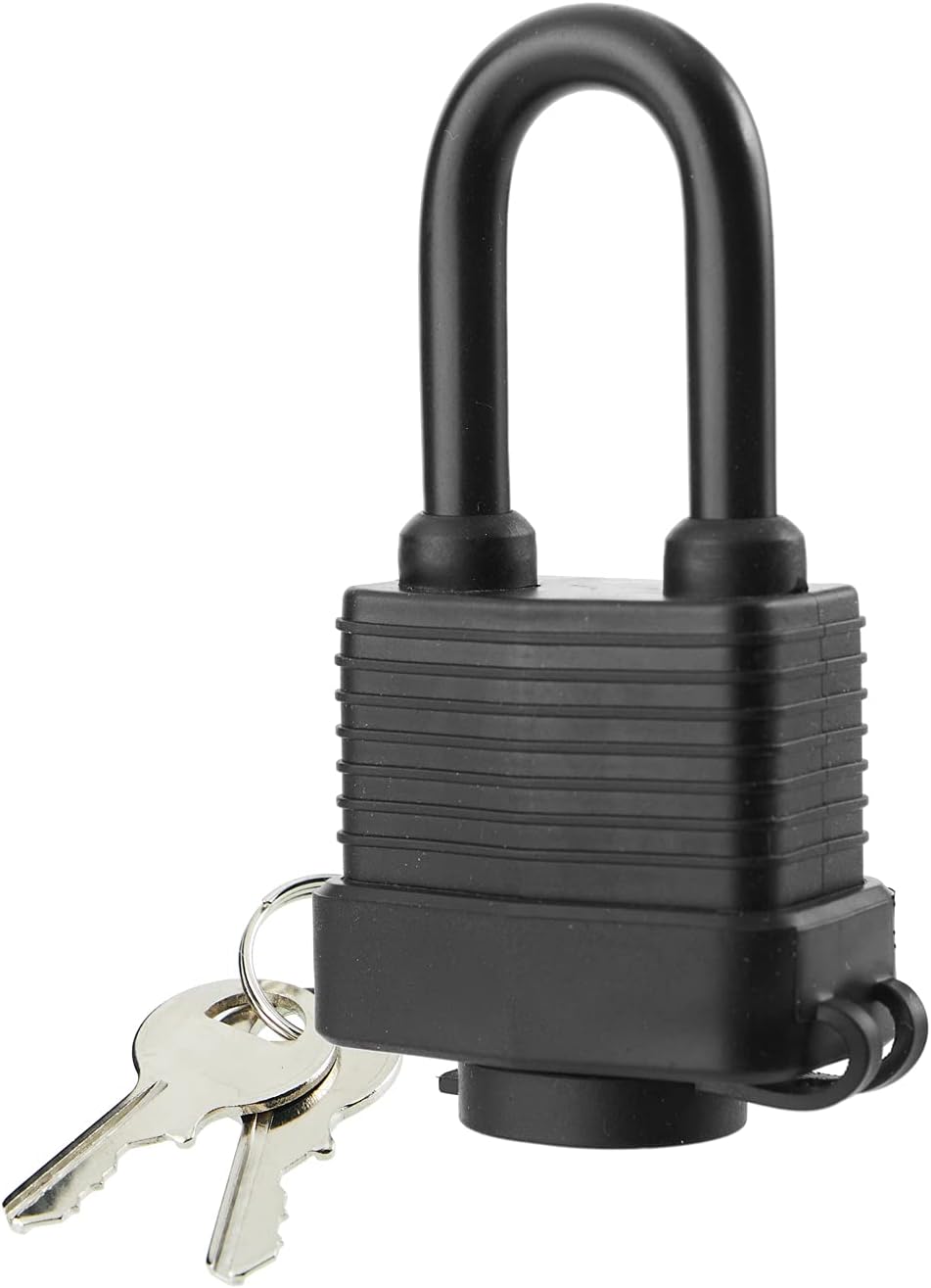 SafiSwords Waterproof Padlocks Keyed Alike for Outdoor use, Covered Heavy Duty Laminated Steel Lock, 1-9/16 Inch. Wide, Long Padlock, Pack of 36