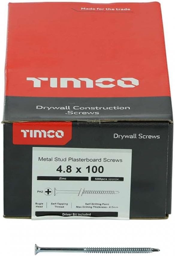 TIMCO BZP PH2 Philips Self-Drilling Drywall Screws - 4.8 x 100 - Zinc - Box of 500