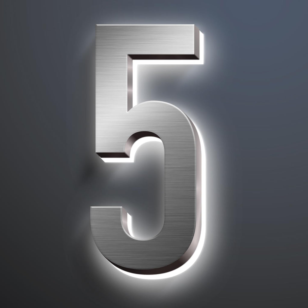 Illuminated LED House Numbers, Backlit LED Illuminated Home Address Number, Up-Scale Modern Look, Lighted House Numbers, Modern Lighted Up Address Numbers For Outside,16 Inch/400mm,5