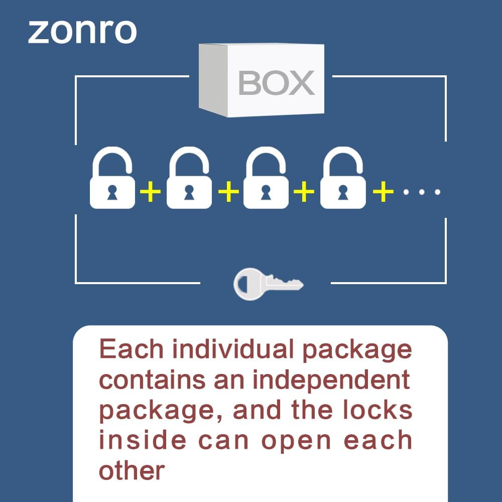 ZonRo Locks Laminated Steel Keyed Padlocks,Keyed Alike Locks, 1-9/16 inch Wide,Normal Shackle Padlocks, Pack of 48，Blue Hoop, for Hasp Latch, Sheds, Fences, Storage Locker, School, Gym…